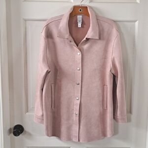 Wynne Layers Faux Suede Soft Mauve Pink Snap Buttons Pockets Cozy Jacket
